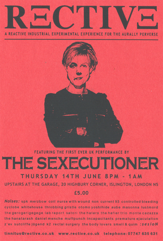 Flyer for the one and only 'The Sexecutioner' performance.